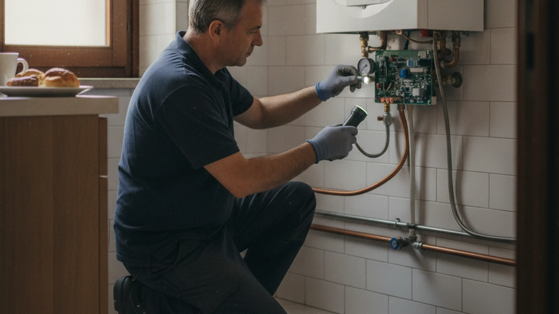 Tecnico effettua manutenzione a una caldaia Vaillant a Milano